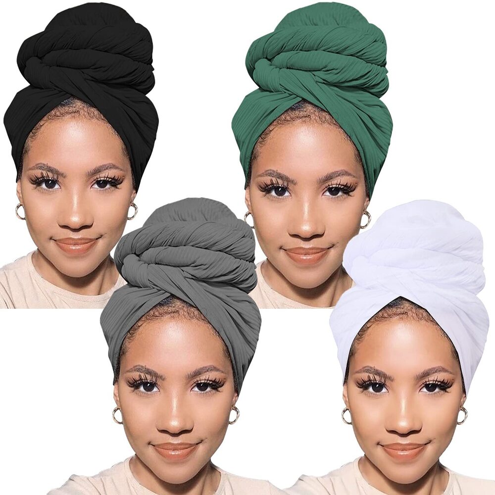 5115 4 Pieces Stretch Turban Head Scarves for Black African Knit Headwraps